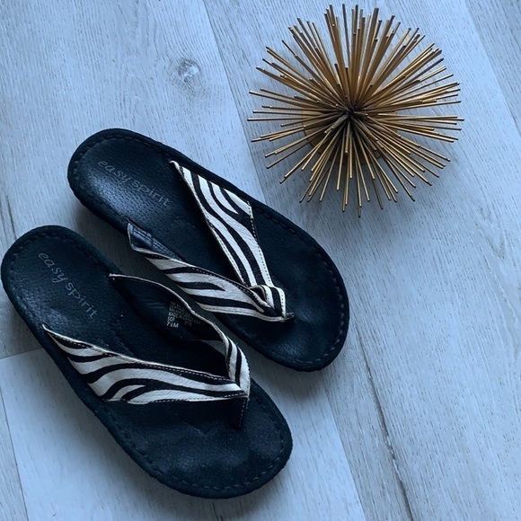 EASEY SPIRIT Beldon leather‎ sandals animal zebra black white striped 7 1/2M - Picture 1 of 9